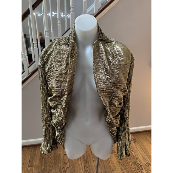 JUNYA WATANABE Comme Des Garçons Metallic Gold Open Crinkled Blazer Jacket XS - Picture 5 of 8
